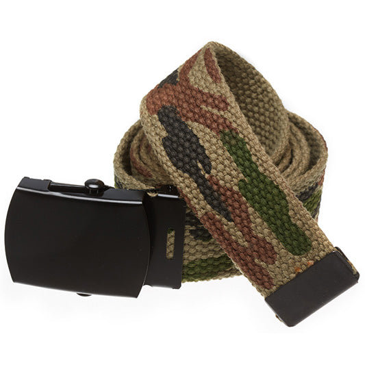 Military Style Web Belt with Black Buckle, Camouflage Colors (Per Dozen)