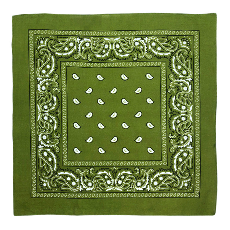 Paisley Print Bandana – Olive Drab (Per Dozen)